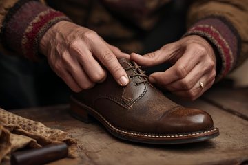 Ruke majstora koji izrađuje cipelu po kalupu